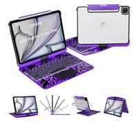 Uminy iPad Keyboard Case for 2024 M4 iPad Pro 11 inch, Magic Wireless Keyboard with Trackpad 7 Color Backlit, 360° Rotating Stand Transparent Protective Cover with Pencil Holder (Purple)