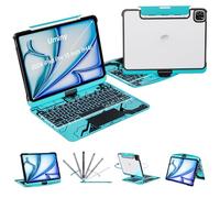 Uminy iPad Keyboard Case for 2024 M4 iPad Pro 13 inch, Magic Wireless Keyboard with Trackpad 7 Color Backlit, 360° Rotating Stand Transparent Protective Cover with Pencil Holder (Cyan)