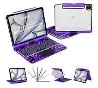 Uminy Keyboard Case for 12.9 inch iPad Pro 6/5/4/3rd Gen & 13 inch iPad Air (2025 M3, 2024 M2) Wireless Keyboard with Trackpad 7 Color Backlit, Transparent Protective Cover with Pencil Holder (Purple)