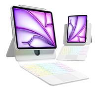 Uminy Keyboard Case for iPad 10.2 inch (9th/8th/7th Gen), Sliding Rail Height Adjustable, Multi-Touch Trackpad, 360° Rotatable, Magnetic Detachable Clear Back, Bluetooth, 7-Color Backlit, White