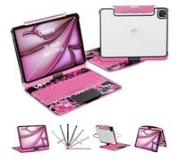 Uminy Keyboard Case for iPad 11 inch Pro 4/3/2/1st Gen & 11’’ iPad Air 2025 M3, 2024 M2 & 10.9" iPad Air 5th/4th Gen, 360° Rotating Stand Transparent Protective Cover with Pencil Holder (Pink)