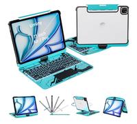 Uminy Keyboard Case for iPad 11 inch Pro 4/3/2/1st Gen & 11’’ iPad Air 2025 M3, 2024 M2 & 10.9" iPad Air 5th/4th Gen, 360° Rotating Stand Transparent Protective Cover with Pencil Holder (Cyan)