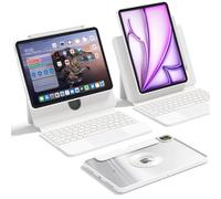Uminy Keyboard Case for iPad 11th Gen 2025(A16, 11")&10th Gen 2022(10.9")- Sliding Rail Height Adjustable, Multi-Touch Trackpad, 360° Rotatable, Magnetic Detachable Clear Back, 7-Color Backlit,White