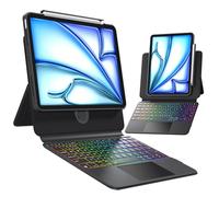 Uminy Keyboard Case for iPad Pro 11 Inch (M5 2025/M4 2024), Sliding Rail Height Adjustable, Multi-Touch Trackpad, 360° Rotatable, Magnetic Detachable Clear Back, Bluetooth, 7-Color Backlit,Black