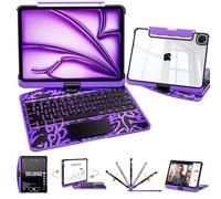 Uminy Transparent Keyboard Case for iPad 10.2 inch (9th/8th/7th Gen) with Multi-Touch Trackpad, 360° Rotating Stand, 7-Color 3-Level Backlit, Wireless Bluetooth, Pencil Holder,Purple
