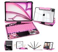 Uminy Transparent Keyboard Case for iPad 10.2 inch (9th/8th/7th Gen) with Multi-Touch Trackpad, 360° Rotating Stand, 7-Color 3-Level Backlit, Wireless Bluetooth, Pencil Holder,Pink