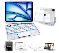 Uminy Transparent Keyboard Case for iPad 11th Gen 2025 (A16 11") & iPad 10th Gen 2022 (10.9") with Multi-Touch Trackpad, 360° Rotating Stand, 7-Color Backlit, Bluetooth, Pencil Holder,White