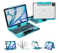 Uminy Transparent Keyboard Case for iPad 11th Gen 2025 (A16 11") & iPad 10th Gen 2022 (10.9") with Multi-Touch Trackpad, 360° Rotating Stand, 7-Color Backlit, Bluetooth, Pencil Holder,Blue