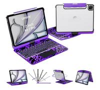 Uminy Transparent Keyboard Case for iPad Air 11" (M3 2025/M2 2024), Air 5th/4th Gen 10.9" & iPad Pro 11" (4th-1st) - Multi-Touch Trackpad, 360° Rotating Stand, 7-Color Backlit, Pencil Holder,Purple