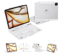 Uminy Transparent Keyboard Case for iPad Air 11" (M3 2025/M2 2024), Air 5th/4th Gen 10.9" & iPad Pro 11" (4th-1st) - Multi-Touch Trackpad, 360° Rotating Stand, 7-Color Backlit, Pencil Holder, White