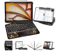 Uminy Transparent Keyboard Case for iPad Air 11" (M3 2025/M2 2024), Air 5th/4th Gen 10.9" & iPad Pro 11" (4th-1st) - Multi-Touch Trackpad, 360° Rotating Stand, 7-Color Backlit, Pencil Holder, Black