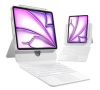 Uminy Wireless Keyboard Case for iPad Air 13-inch (M3/M2, 2025/2024), iPad Pro 12.9-inch (6/5/4/3 Generation), 360° Rotating Transparent Case, 7-Color Backlight, Multi-Touch Trackpad, White