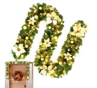 Umiocns Christmas Garland With Lights, 9Ft Artificial Led Lights, Battery Operated Red Garland Decoration Flower Rattan