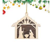 Umiocns Christmas Nativity Scene Ornaments,Christmas Nativity Decor,House Shape Christ Nativity Of Jesus Ornament,Christian Christmas Pendant Wooden For Family Friends Holiday Home Wedding