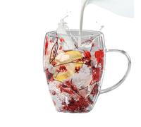 Umiocns Double Walled Coffee Mug,Glass Coffee Mugs,Dried Flower Glass Mug,350ml Dried Flowers Glass Cups with Handle,Anti-Scalding Mugs for Milk, Chocolate, Tea, Juice, Hot Cold Beverages