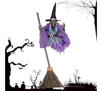 Umiocns Flying Witch Halloween Decor,halloween Witch Decorations,halloween Animatronics,Spooky Flying Witch Decor With Broom,Horror Layout Party Decoration With Lighted Eyes For Cosplay Party,Haunted