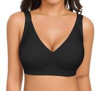UMIPUBO Bras for Women Non Wired Seamless Wireless Ladies Push Up Bra Full Coverage V Neck Support Wirefree Bralettes Sleep Comfort Soft T Shirt Padded Everyday Bra with Extender (Black, XL)