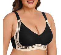 UMIPUBO Bras for Women Plus Size Non Wired Seamless Ladies Wireless Push Up Bra Full Coverage Support Padded V Neck Everyday Comfort Bralettes for Womens with Extender (Black, XL)