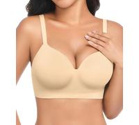 UMIPUBO Bras for Women Push Up Jelly Bra Seamless Non Wired Bralettes Support Wirefree Full Coverage Comfort Ladies Wireless Soft V Neck Padded Bras Small to Plus Size T-Shirt Top Bra (Skin, XXL)