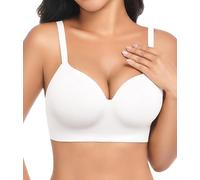 UMIPUBO Bras for Women Push Up Jelly Bra Seamless Non Wired Bralettes Support Wirefree Full Coverage Comfort Ladies Wireless Soft V Neck Padded Bras Small to Plus Size T-Shirt Top Bra (White, XL)