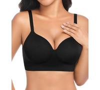 UMIPUBO Bras for Women Push Up Jelly Bra Seamless Non Wired Bralettes Support Wirefree Full Coverage Comfort Ladies Wireless Soft V Neck Padded Bras Small to Plus Size T-Shirt Top Bra (Black, XXL)