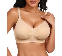 UMIPUBO Bras for Women Wireless Bralettes Non Wired Seamless Sports Bra Support V Neck Everyday Sleep Padded Comfort Full Coverage Convertible Underwear Regular Bust Underwire Multiway (Skin, M)