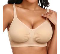 UMIPUBO Bras for Women Wireless Jelly Bra Bralettes Non Wired Seamless Sports Bra Support V Neck Everyday Sleep Padded Comfort Full Coverage Convertible Underwear Regular Bust Underwire (Skin, L)