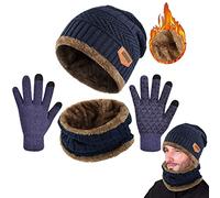 UMIPUBO Hat Scarf and Glove Set Unisex Winter Warm Thermal Knitted Beanie Hat Neck Warmer and Touchscreen Gloves Gift Set