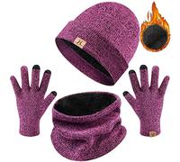 UMIPUBO Hat Scarf and Glove Set Unisex Winter Warm Thermal Knitted Beanie Hat Neck Warmer and Touchscreen Gloves Gift Set (Hot Pink)