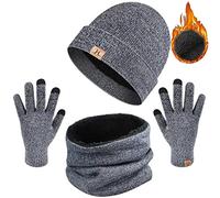 UMIPUBO Hat Scarf and Glove Set Unisex Winter Warm Thermal Knitted Beanie Hat Neck Warmer and Touchscreen Gloves Gift Set