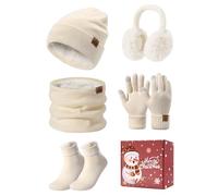 UMIPUBO Knitted Hat and Scarf Set 5 PCS Thermal Winter Sets Warm Plush Ear Warmers Knitted Scarf Beanie Hat and Touch Screen Gloves Set Ski Women Outing Earmuffs Socks Set for Outdoor Sports