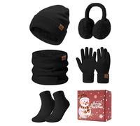 UMIPUBO Knitted Hat and Scarf Set 5 PCS Thermal Winter Sets Warm Plush Ear Warmers Knitted Scarf Beanie Hat and Touch Screen Gloves Set Ski Women Outing Earmuffs Socks Set for Outdoor Sports