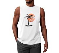 UMIPUBO Mens Top Vest Sleeveless T-Shirt Round Neck Printed Tank Top Summer Palm Tree Beach Holiday Male Casual Loose Lightweight Top(White B,XL)