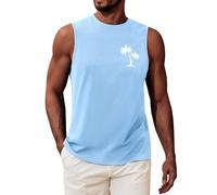 UMIPUBO Mens Top Vest Sleeveless T-Shirt Round Neck Printed Tank Top Summer Palm Tree Beach Holiday Male Casual Loose Lightweight Top