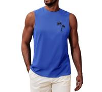 UMIPUBO Mens Top Vest Sleeveless T-Shirt Round Neck Printed Tank Top Summer Palm Tree Beach Holiday Male Casual Loose Lightweight Top(Blue,M)