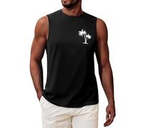 UMIPUBO Mens Top Vest Sleeveless T-Shirt Round Neck Printed Tank Top Summer Palm Tree Beach Holiday Male Casual Loose Lightweight Top(Black,XXL)