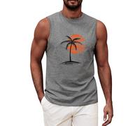 UMIPUBO Mens Top Vest Sleeveless T-Shirt Round Neck Printed Tank Top Summer Palm Tree Beach Holiday Male Casual Loose Lightweight Top(Grey B,XL)
