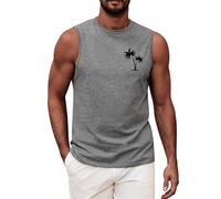 UMIPUBO Mens Top Vest Sleeveless T-Shirt Round Neck Printed Tank Top Summer Palm Tree Beach Holiday Male Casual Loose Lightweight Top(Grey A,L)