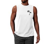 UMIPUBO Mens Top Vest Sleeveless T-Shirt Round Neck Printed Tank Top Summer Palm Tree Beach Holiday Male Casual Loose Lightweight Top(White A,M)