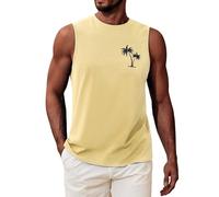 UMIPUBO Mens Top Vest Sleeveless T-Shirt Round Neck Printed Tank Top Summer Palm Tree Beach Holiday Male Casual Loose Lightweight Top Khaki