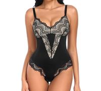 UMIPUBO Shapewear Bodysuit Tummy Control Body Shaper for Women Mesh Shaping Waist Trainer Sculpting Seamless Skims Bodysuit Body Suit Lace Adjustable Straps Underwear (Black & Skin, M)