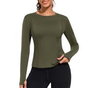 UMIPUBO Thermal Tops Womens Long Sleeve Sports Running Base Layer Fleece Lined Ladies Cropped Top Underwear Warm Shirt with Thumb Hole Slim Fit Basic Lightweight for Gym Yoga Workout (Army Green, L)