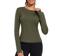 UMIPUBO Thermal Tops Womens Long Sleeve Sports Running Base Layer Fleece Lined Ladies Underwear Warm Shirt with Thumb Hole Basic Lightweight Slim Fit for Gym Yoga Workout Skiing (Army Green, S)
