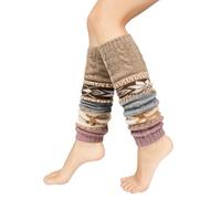 UMIPUBO Women Leg Warmer Striped Ethnic Knitting Wool Footless Knee High Boot Socks Christmas Boot Cuff Cover, Khaki Deer