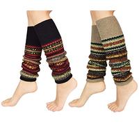 UMIPUBO Women Leg Warmer Striped Ethnic Knitting Wool Footless Knee High Boot Socks Christmas Boot Cuff Cover