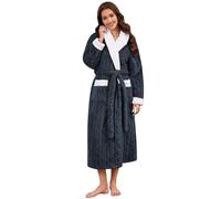 UMIPUBO Womens Dressing Gown Ladies Fluffy Long Robe with Hooded Soft Fleece Plush Bathrobe Plus Size Warm Cosy Housecoat with 2 Pockets Luxury Loungewear Long Nightwear (Grey, S)