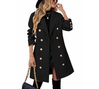 UMIPUBO Women's Fall Winter Trendy Coat Double Breasted Midi Trench Peacoat with Notched Lapel-Elegant Long Jacket, Black, X-Large