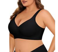 UMIPUBO Women's Plus Size Non Wired Bra XL-4XL Jelly Bra with Extender Wireless Full Coverage Push Up Padded Comfort Support Everyday T-Shirt Bralette (Black, XXL)