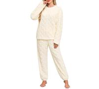 UMIPUBO Women's Pyjama Sets Fleece Warm Pajamas Set Fluffy Thermal Lounge Wear Winter Soft Cozy Thick Long Sleeve Nightwear 2 Piece with Pockets Ladies Plus Size Plush Loose PJ's S-XXL (Beige, M)