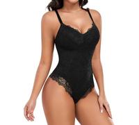 UMIPUBO Womens Shapewear Bodysuit Tummy Control Full Body Shaper Seamless Lace Sculpting V Neck Adjustable Straps Shaping Leotard Tops Waist Trainer Vest (Black, S)